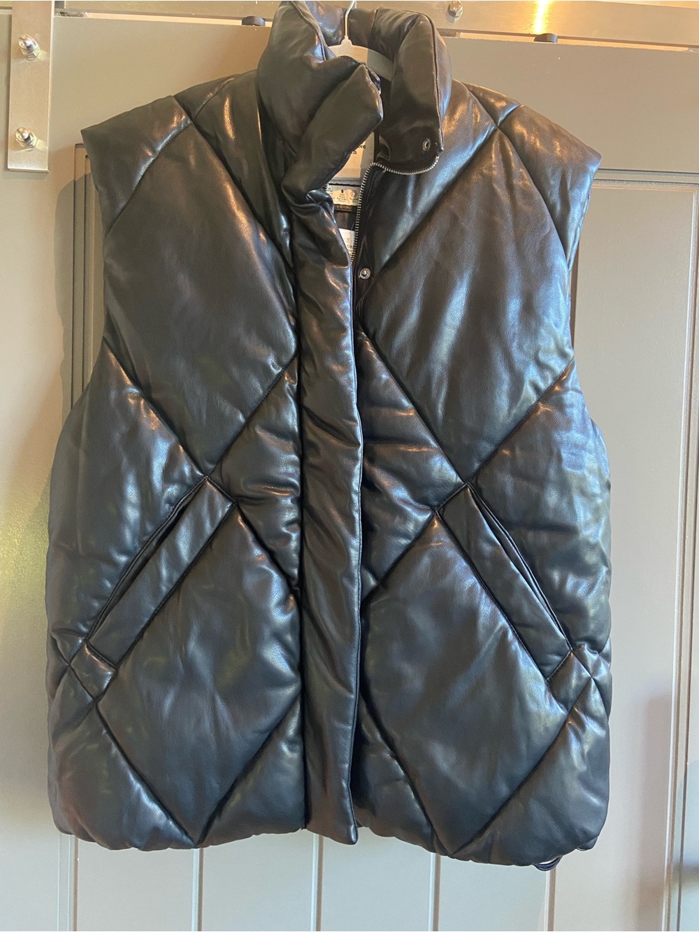 Abercrombie & Fitch Black Faux Leather Puffer Vest